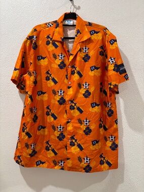 Houston Astros Hawaiian Shirt Floral Train Aloha Orange Blue Adult Size XLG